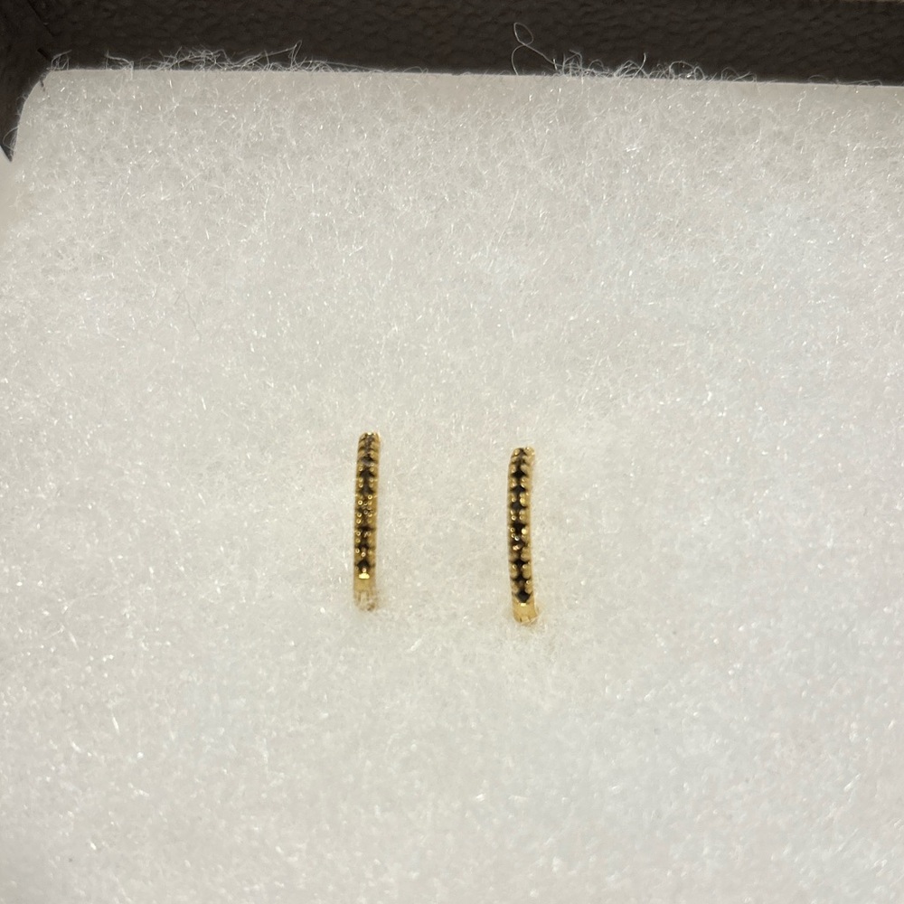 Sterling Silver Gold Plated Onyx Pavé 12mm Huggie Hoop Earrings - Picture 2 of 5